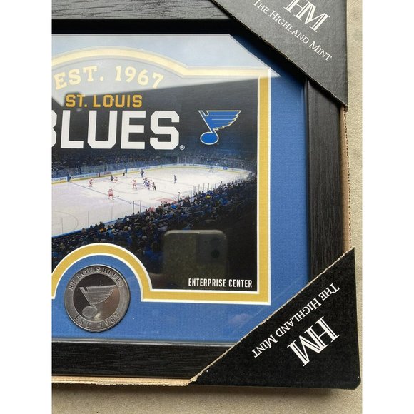 VTG ST LOUIS BLUES MINT COIN FRAMED STADIUM PHOTO & COIN by HIGHLAND MINT – NEW - Picture 3 of 5